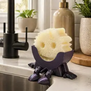 3D printed Scrub Daddy sink holder with sponge organizer on modern kitchen counter